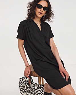 Linen Collared Short Sleeve Tunic Dress