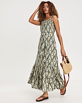 Printed Tie Waist Apron Dress