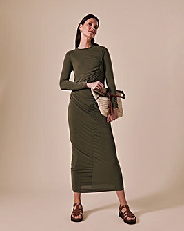 Jersey Model Ruched Seam Midi Dress