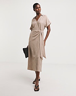 Textured Fabric Short Sleeve Wrap Dress