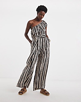 Printed Frill One Shoulder Jumpsuit