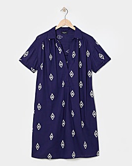 Linen Collared Short Sleeve Tunic Dress