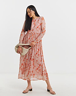 Mesh Gathered Skirt Maxi Dress