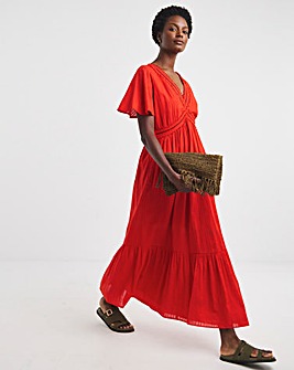Flutter Sleeve Crochet Maxi Dress