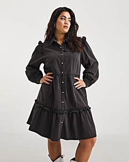 Washed Black Frill Tiered Dress