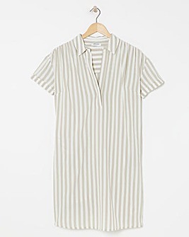 Stripe Collared Short Sleeve Tunic Dress