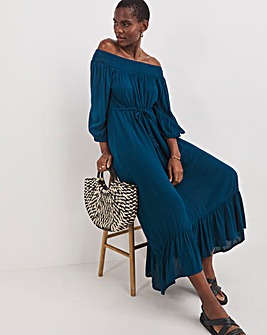 Crinkle Bardot Midi Dress