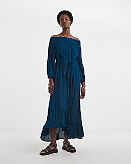 Crinkle Bardot Midi Dress