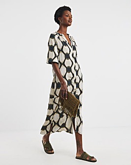 Printed Textured Fabric Kaftan Dress