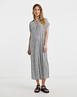 Stripe Grown On Sleeve Button Through Dress