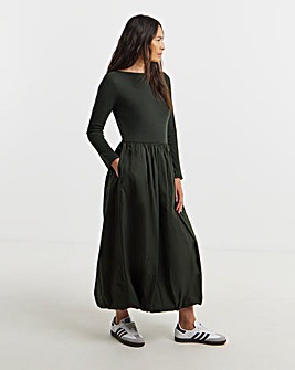 Bubble Hem Popplin Rib Dress