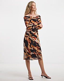 Mesh Ruched Bardot Dress