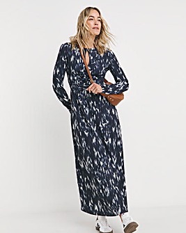 Ruched Front Ruched Sleeve Jersey Maxi Dress