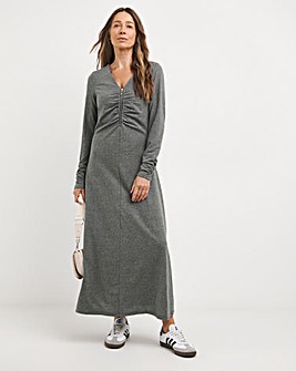 Zip Front Ruched Long Sleeve Dress