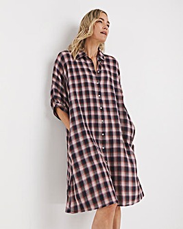 Crinkle Check Oversized Shirt Dress