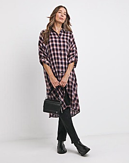 Crinkle Check Oversized Shirt Dress