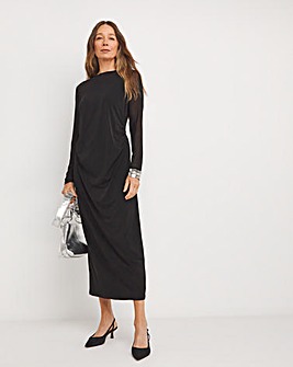 Magisculpt Asymmetric Sheer Neckline Midi Dress