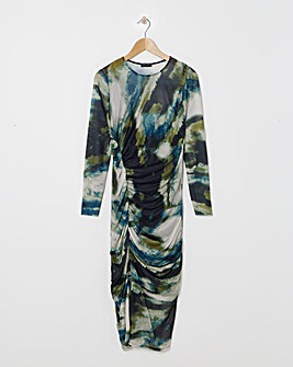 Crew Neck Sheer Panel Mesh Dress