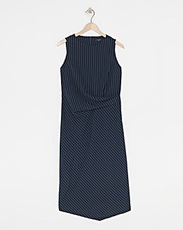 Pinstripe Ruched Detail Midi Shift Dress