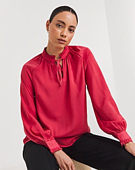 Pink Matte Satin Tie Neck Top