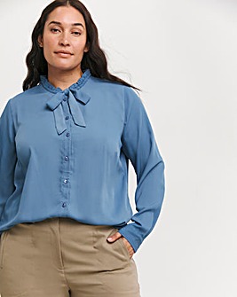 Blue Frill Collar Tie Neck Top