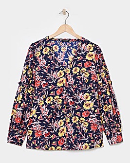 Mixed Print Volume Cuff Blouse
