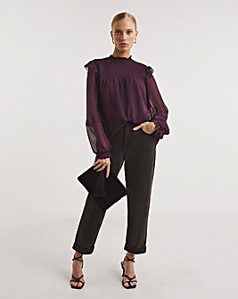 Mulberry Shirred Yoke Top With Lace Insert