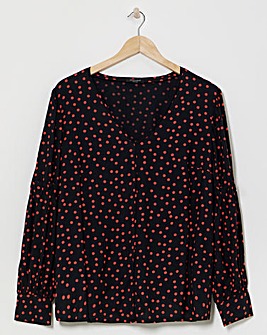 Orange Spot Volume Cuff Blouse