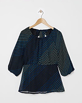 Blue Spot Print Exposed Back Swing Top