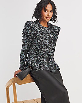 Multi Print Ruched Sleeve Top