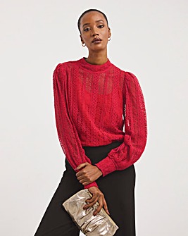 Scarlet Long Sleeve High Neck Lace Top
