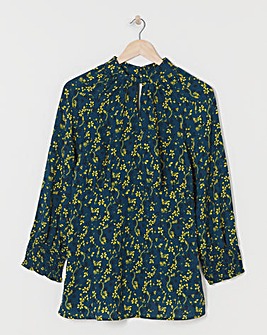 Yellow Floral High Twist Neck Long Sleeve Top