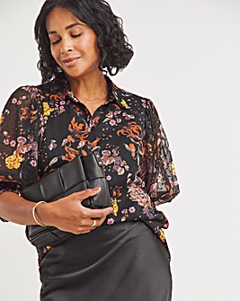 Floral Print Shirt With Extreme Shirred Cuff