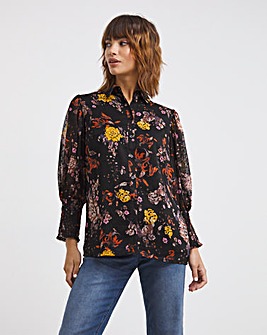 Floral Print Shirt With Extreme Shirred Cuff