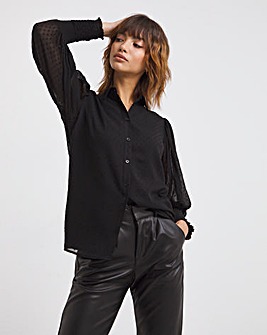 Black Shirt With Extreme Shirred Cuff