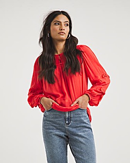 Shirred Yoke Top With Frill Sleeves