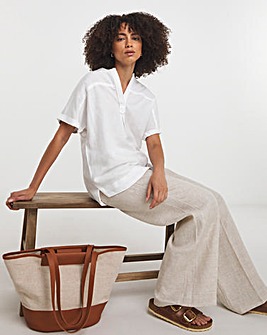 White Short Sleeved Linen Top