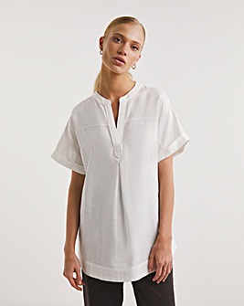 White Short Sleeved Linen Top