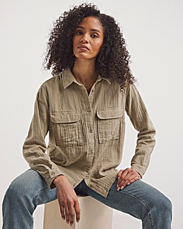 Stone Cheesecloth Relaxed Shirt