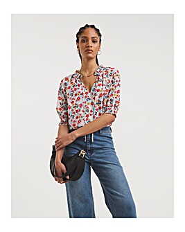 Mulri Floral Short Sleeve Top With Keyhole