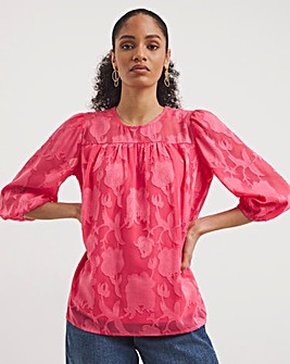 Rose Three Quarter Sleeve Jacquard Top