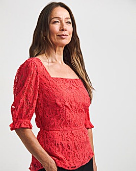 Coral Square Neck Lace Top