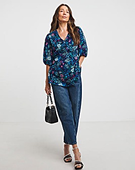 Multi Print Tea Blouse With Exposed Back