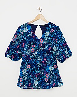 Multi Print Tea Blouse With Exposed Back