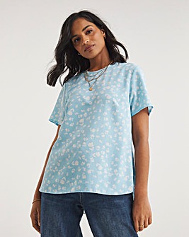 Blue Floral Short Sleeve Woven Top