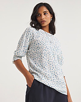 Blue Floral Puff Sleeve Top