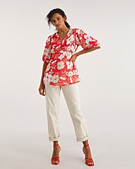 Floral Print Tea Blouse With Exposed Back
