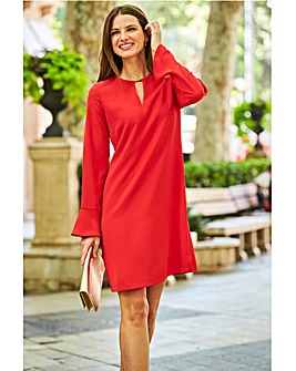 Sosandar Tab Detail Fluted Sleeve Shift Dress