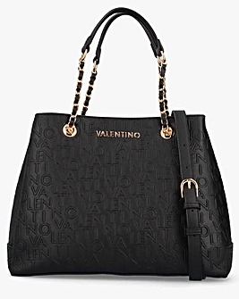 Valentino Bags Relax Embossed Logo Black Chain Strap Shopper Bag