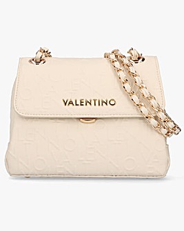 Valentino Bags Relax Ecru Embossed Logo Flapover Shoulder Bag